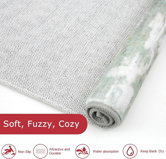 KOZYFLY Kitchen Runner Rug for Hallway Non-Slip Modern Abstract Runner Rug 2x5 Light Green Yellow, Washable Carpet Runner Laundry Room Mat with Soft Low Pile for Entryway Bathroom Bedroom Kitchen