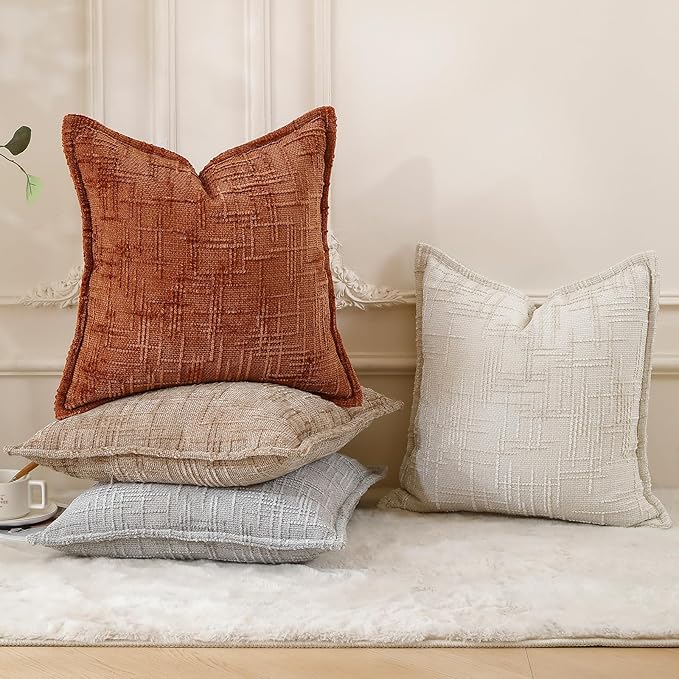 HPUK Fall Chenille Soft Throw Pillow Covers 18x18 Set of 2, Accent Cushion Covers for Living Room, Bedroom, Decorative Solid Color Pillow Covers for Couch, Sofa, Chair, White