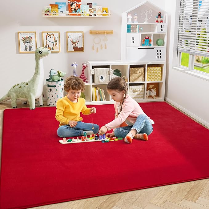 Amearea Large Modern Area Rugs for Bedroom Living Room, 6x9 Feet Red Thickened Memory Foam Rug, Fluffy Indoor Washable Rugs Non Slip Minimalist Carpet for Boys Girls Dorm Nursery Room Decor