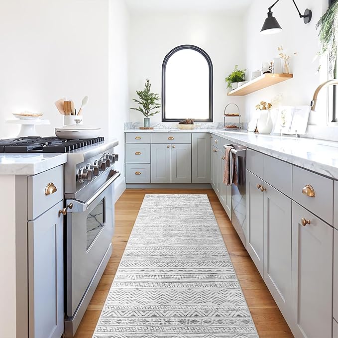 Moroccan 2'6"x8' Kitchen Runner Rug- Washable Rugs for Living Room Non Slip Floor Carpet Rubber Backing Hallway Rug with Low Pile Bedroom Mat 2'6"x8' Gray