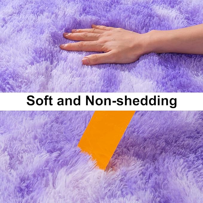 Soft Runner Rugs for Bedroom Hallways, 2x6 Tie-Dyed Purple Fluffy Shag Throw Area Rug Non Slip for Bedside Dorm, Long Shaggy Furry Carpet for Nursery Living Room