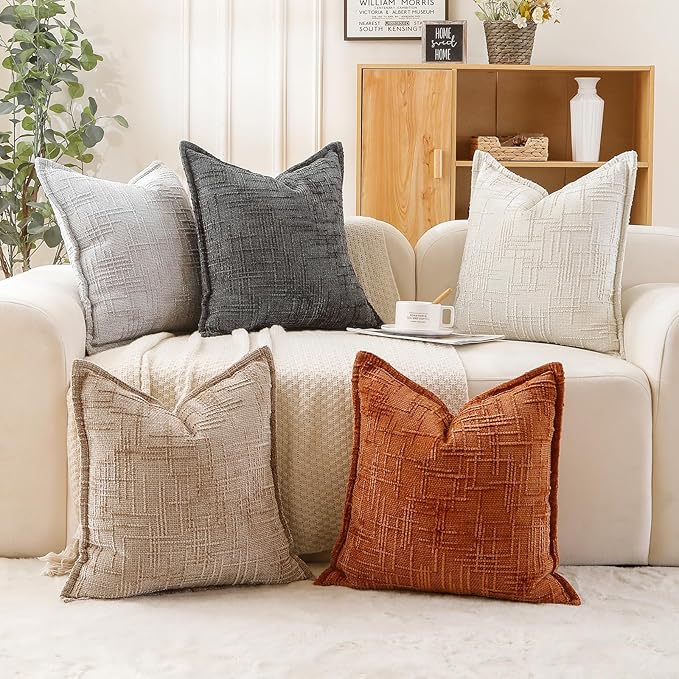 HPUK Fall Chenille Soft Throw Pillow Covers 18x18 Set of 2, Accent Cushion Covers for Living Room, Bedroom, Decorative Solid Color Pillow Covers for Couch, Sofa, Chair, Orange