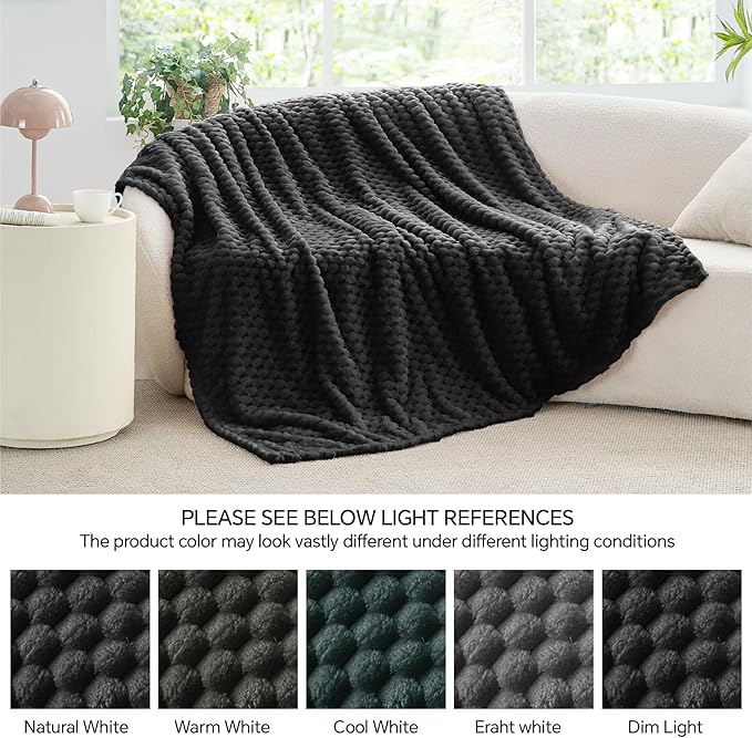 BEDELITE Fleece Throw Blanket for Couch & Bed - 3D Jacquard Decorative Black Blanket, Super Soft and Cozy Warm Fuzzy Blanket All Seasons Suitable, 50x60Inches
