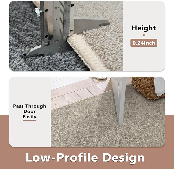 FinRèc 4x6 Washable Area Rugs for Bedroom Living Room, Low Pile Thin Rug Solid Color, Non-Slip Carpet Indoor for Home Decor (Light Tan)