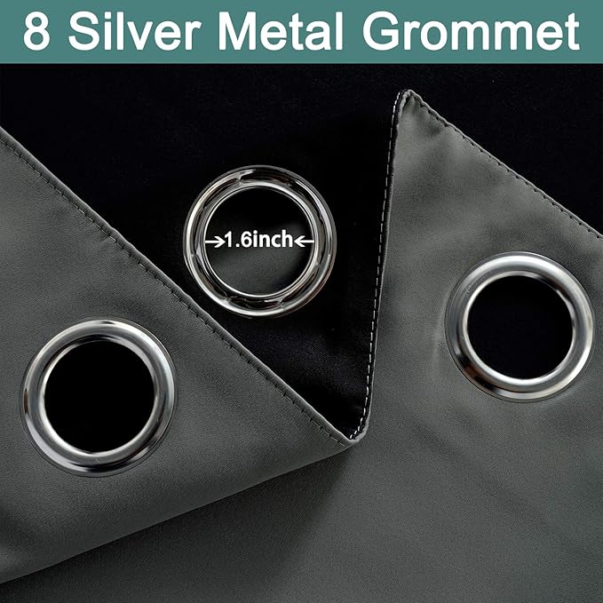 Yakamok 100% Blackout Lined Panels, Thermal Insulated Blackout Curtains for Bedroom, Heat Blocking Drapes for Living Room(52Wx108L, Dark Grey, 2 Panels)