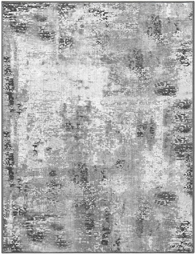 Living Room Rug 5x7 Gray Area Rug Machine Washable Boho Rug Non Slip Abstract Vintage Indoor Large Rugs for Bedroom, Classroom, College Dorm, Farmhouse, Dining Room, Kids Playroom