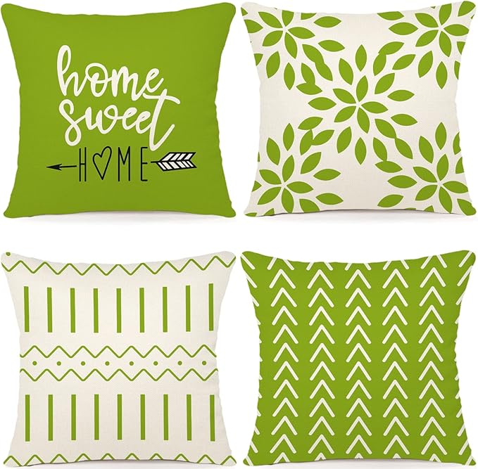 YCOLL Pillow Covers 18x18 Set of 4, Modern Sofa Throw Pillow Cover, Decorative Outdoor Linen Fabric Pillow Case for Couch Bed Car, Sage Green