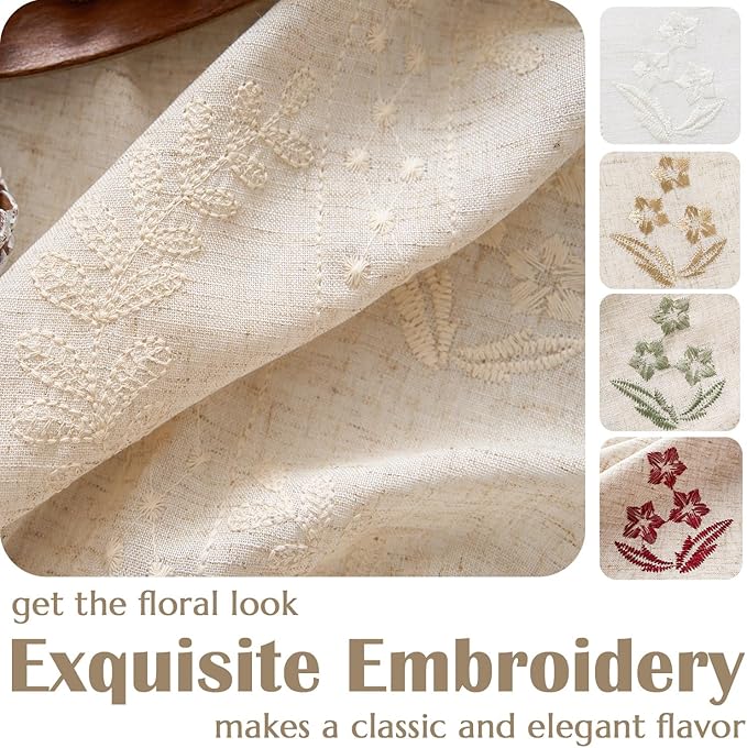 jinchan Belrose Linen Curtains for Bedroom Floral Curtains 96 Inch Length Linen Blend Ivory Embroidered Drapes Farmhouse Flower Patterned Drapes for Living Room Window Treatments Set 2 Panels