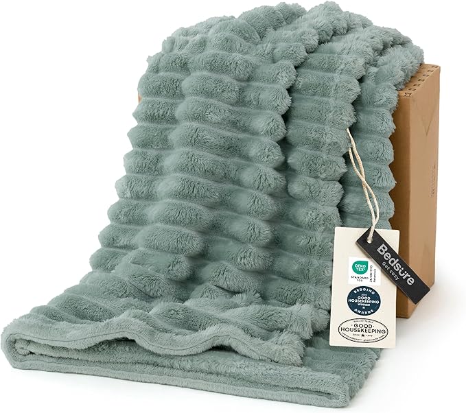 Bedsure GentleSoft Twin Blanket for Couch - Cozy Soft Blankets for Women, Cute Small Fleece Throws for Girls, Sage Green, 60x80 Inches