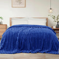 Exclusivo Mezcla King Size Flannel Fleece Blanket, Super Soft Striped Jacquard Bed Blanket, Lightweight Fuzzy Cozy for All Seasons, 90x104 Inches, Cobalt Blue