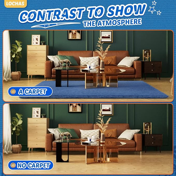 LOCHAS Ultra Soft Indoor Modern Area Rugs Fluffy Living Room Carpets for Children Bedroom Home Decor Nursery Rug 4x5.3 Feet,Light Navy