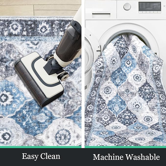 HEBE Hallway Runner Rug 2'8”x8' Washable Vintage Distressed Area Rugs Non Slip Laundry Rug Runner Boho Floor Carpet Runners for Hallways Entryway Laundry Room Kitchen Bathroom