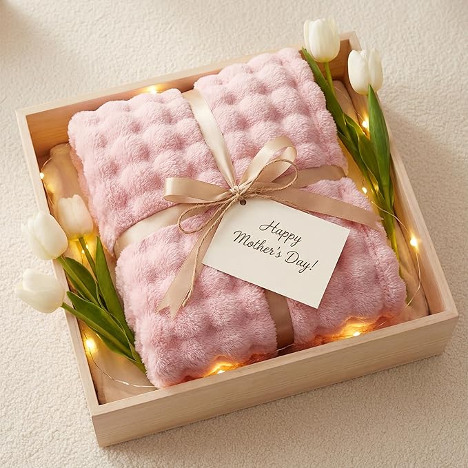 Bedsure 3D Fleece Bubble Blanket for Couch - GentleSoft Pink Twin Blanket for Sofa Bed Room Decor - Luxury Soft Cozy Gifts for Kids Girls, Lightweight, All Seasons, Pink, 60"×80"