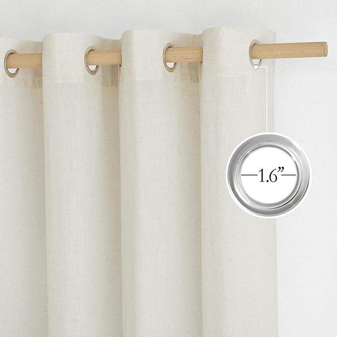 NICETOWN Thick Linen Curtains Extra Long 120 inch Length, Rustic Grommet Privacy Added Vertical Flax Semi Sheer Panels for Farmhouse/Living Room, Off White, W55 x L120, 2 Panels