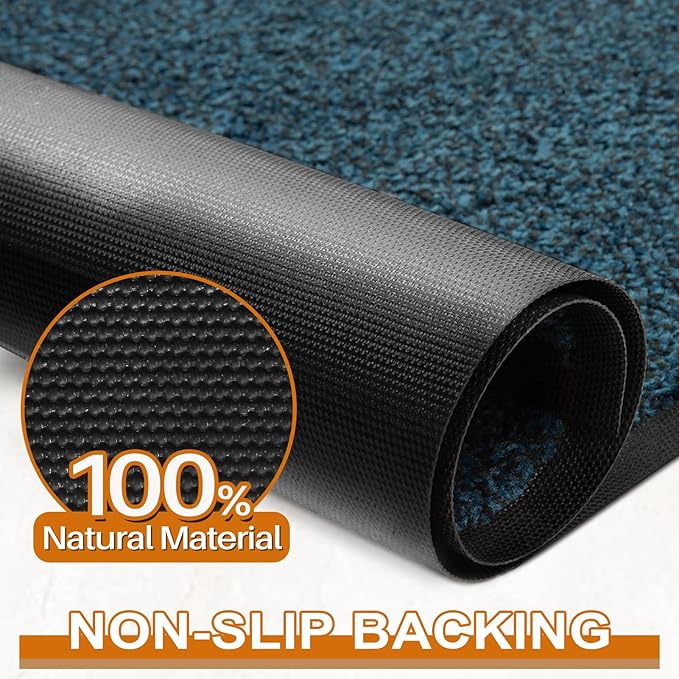 Mibao Front Door Mat, Dirt Trapper Welcome Mat for Outdoor Indoor, Non-Slip Waterproof Doormat, Durable Low Profile Entry for Back Door Outside Patio Porch, 36" x 24", Blue