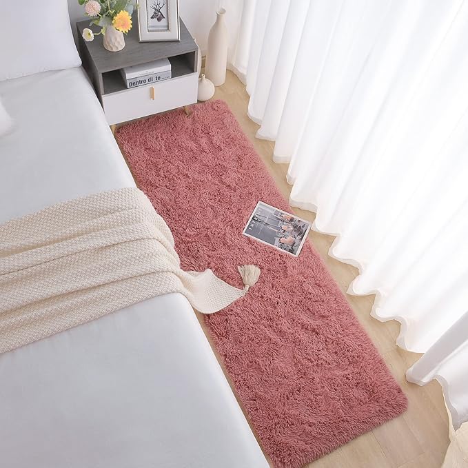 Chicrug Soft Runner Rug for Bedroom Living Room Plush Fluffy Rug 2x10 Feet, Shag Furry Runner Carpet Non Shedding for Nursery Children Kids Girls Room Home Decorative, Blush