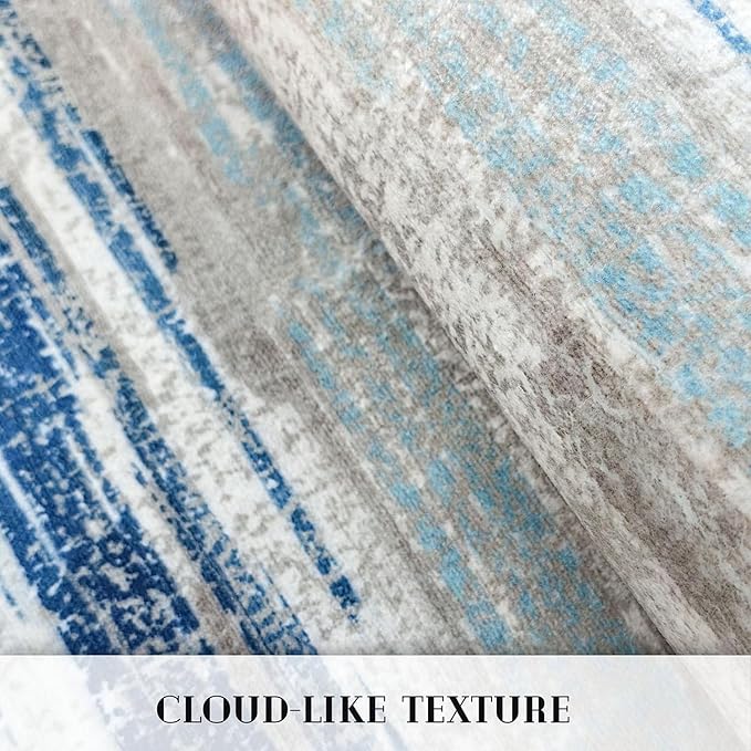 Lansny Modern Abstract Runner Rug 2x10, Blue Washable Long Kitchen Non-Slip Soft Hallway Thin Print Faux Wool Carpet for Entryway Bedroom Laundry Room Indoor Home Decor
