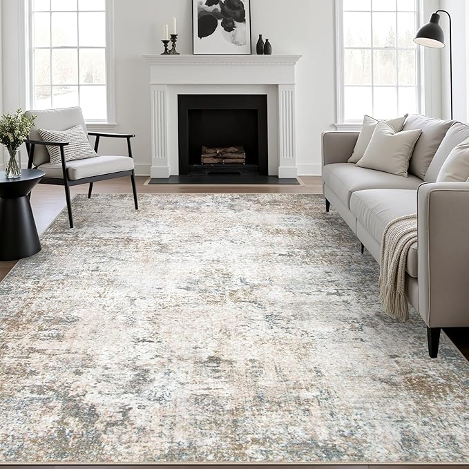 4x6 Area Rug Living Room Rug: Washable Modern Abstract Soft Thin Rug Indoor Floor No Slip Stain Resistant Carpet for Bedroom Dining Room Farmhouse Nursery Home Office - Brown Grey