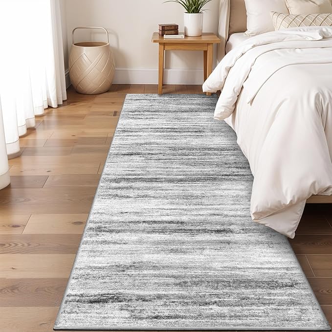 2x5 Washable Runner Rug for Family: Easy-to-Clean Runners for Hallway Entryway Bedroom - Stain and Water Resistant Rugs with Non-Slip Backing - Soft Low-Pile Carpet Grey
