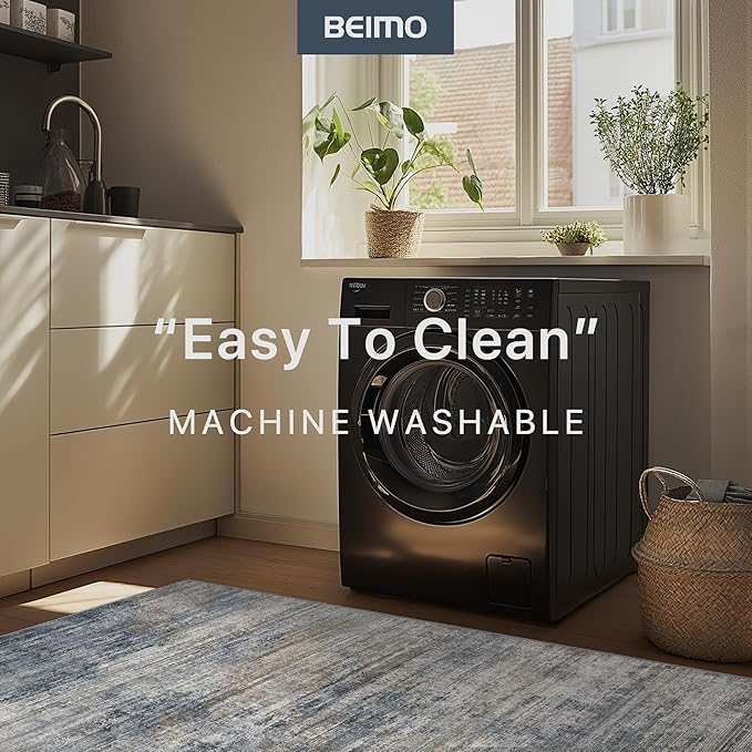 BEIMO Area Rugs 6x9 for Living Room Bedroom, Modern Abstract Machine Washable Rug, Large Soft Low Pile Floor Carpet with Non Slip Backing for Dining Room, Denim Blue/Taupe