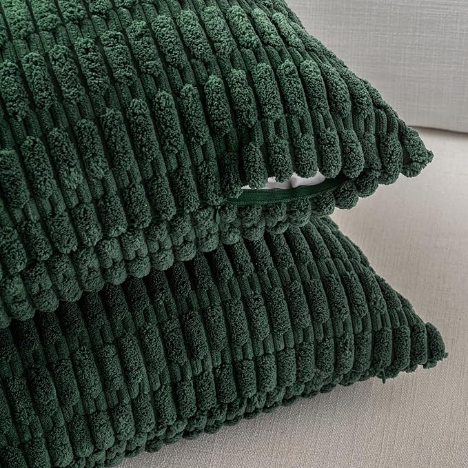 Fancy Homi 4 Packs Hunter Green Decorative Throw Pillow Covers 18x18 Inch for Couch Bed Sofa, Forest Green Boho Home Decor, Soft Plush Corduroy Cute Emerald Green Square Cushion Case 45x45 cm