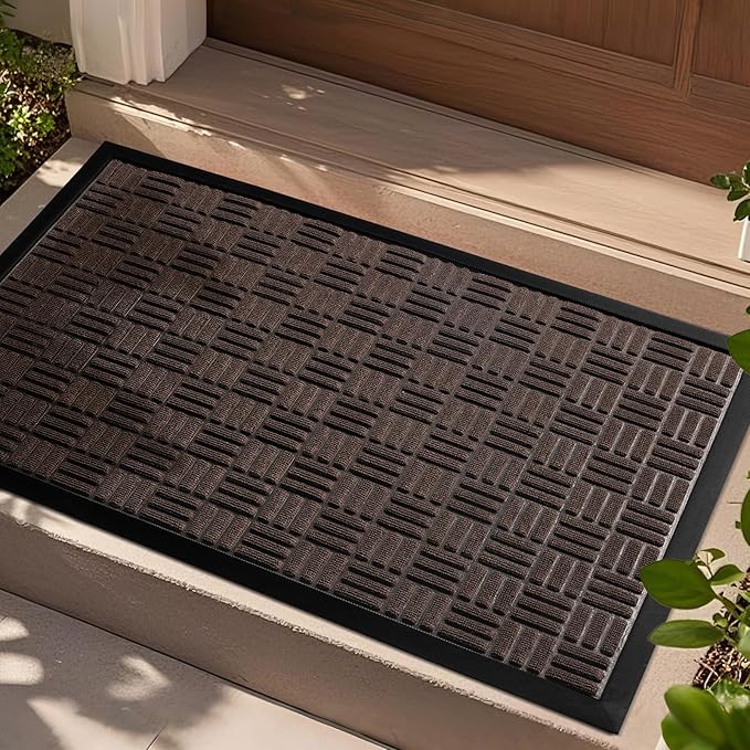 Mibao Front Door Mat, Heavy Duty Durable Welcome Mat for Outdoor Indoor, Dirt Trapper Waterproof Super Absorbent Door Mat for Entryway Outside Patio Porch, 35.5" x 24", Coffee