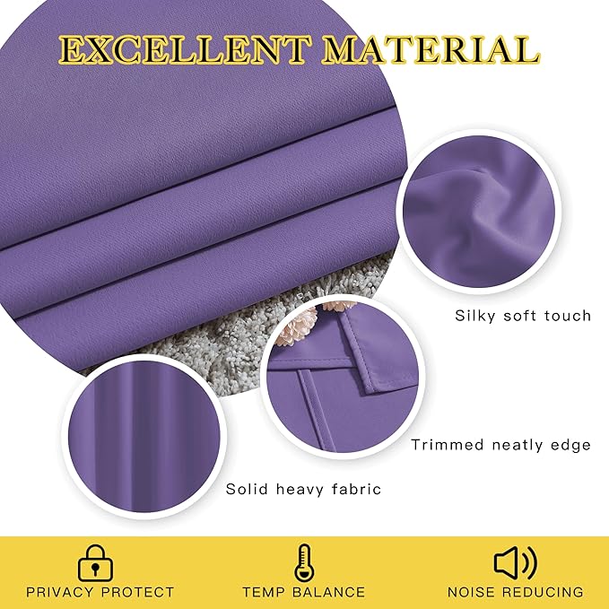 NICETOWN Blackout Curtains 90 inch Length - Triple Weave Energy Saving Sound Reducing Thermal Insulated Solid Grommet Blackout Drapes for Bedroom/Living Room (1 Pair, W46 x L90, Lilac Purple)