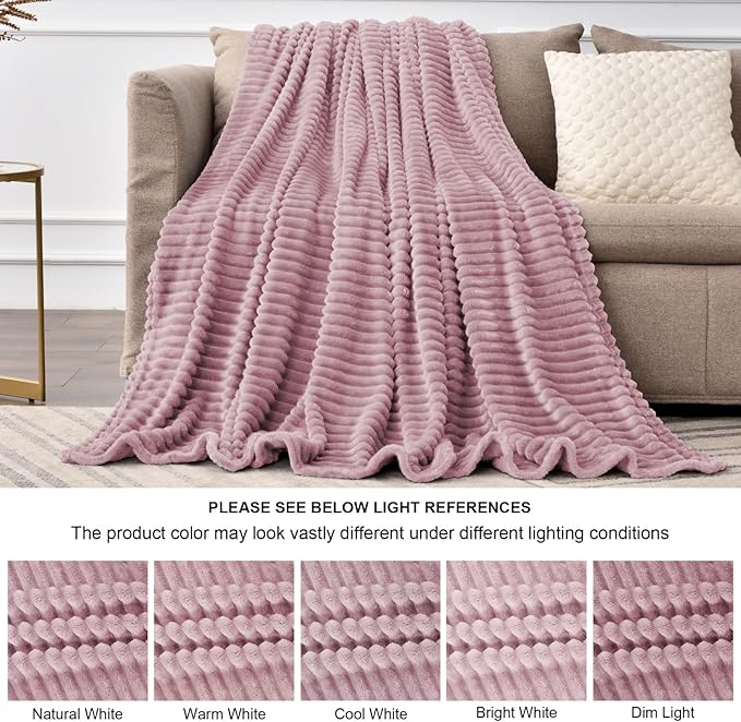 BEDELITE Fleece Blanket Twin Size – 3D Ribbed Jacquard Soft and Warm Decorative Fuzzy Blankets – Cozy, Fluffy, Plush Lightweight Throw Blankets for Couch, Bed, Sofa(Berry Purple, 60x80 inches)