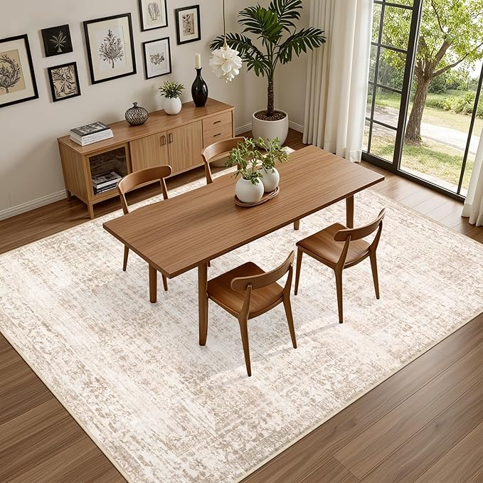 8x10 Area Rugs for Living Room: Washable Rug Soft Vintage Boho Carpet Indoor Floor Non-Slip Stain Resistant Floral Large Carpets for Bedroom Dining Room Farmhouse Nursery Home Office Beige