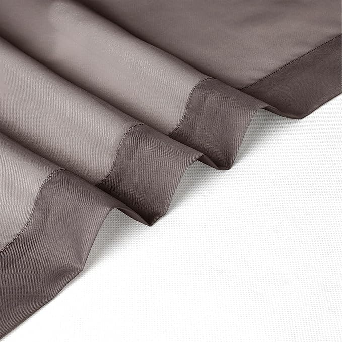 Chyhomenyc Chocolate Brown Sheer Curtains 54 Inch Long 2 Panels, Light Filtering Rod Pocket Voile Short Curtains Drapes for Living Room Bedroom Small Windows, 42Wx54L Inches