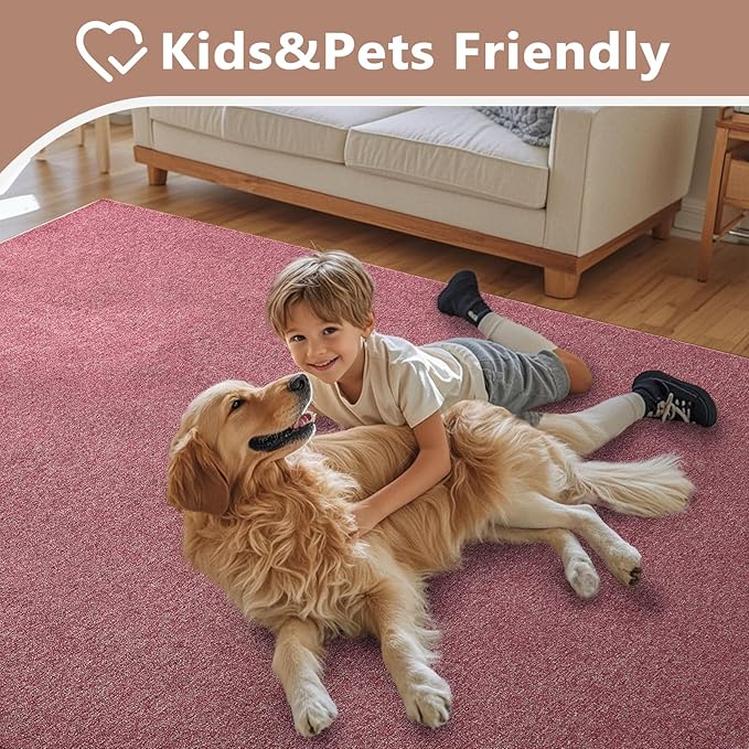 FinRèc 6x9 Washable Area Rugs for Bedroom Living Room, Low Pile Thin Rug Solid Color, Non-Slip Carpet Indoor for Home Decor (Red)