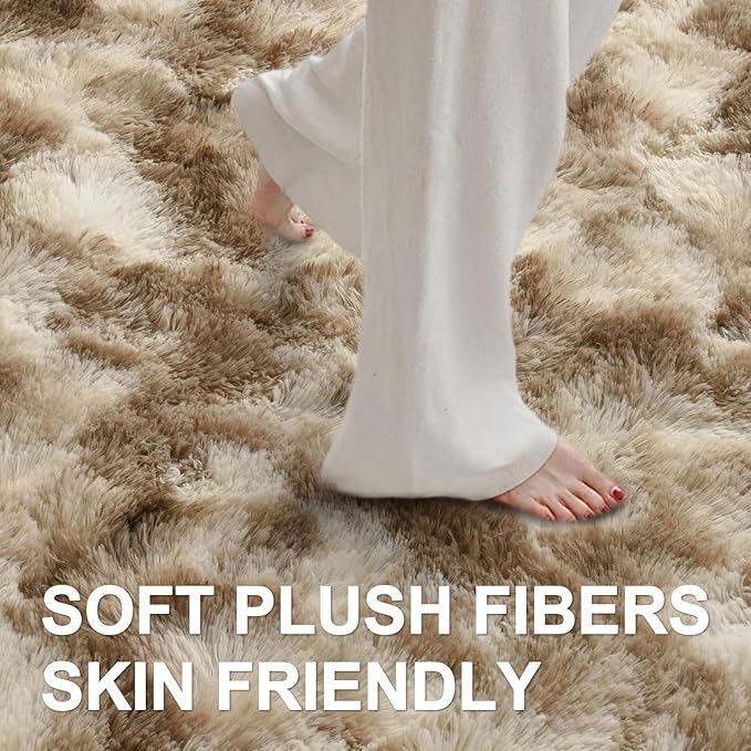 8x10 Ft Extra Large Shag Rugs for Living Room, Tie Dyed Ultra Soft Fluffy Furry Area Rugs for Bedroom Indoor Floor, Aesthetic Carpet for Kids Home Decor (Khaki)