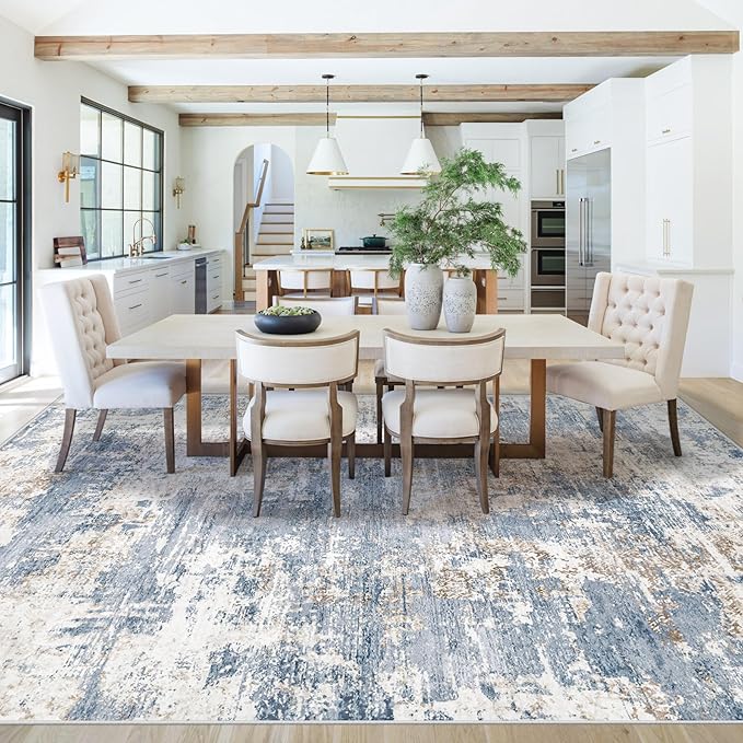 XLUEZ 8x10 Area Rugs for Living Room, Washable Modern Abstract Large Area Rug Neutral Soft Non Slip Kids Rug Stain Resistant Indoor Carpet for Bedroom Nursery Dining Room Playroom(Blue, 8'x10')