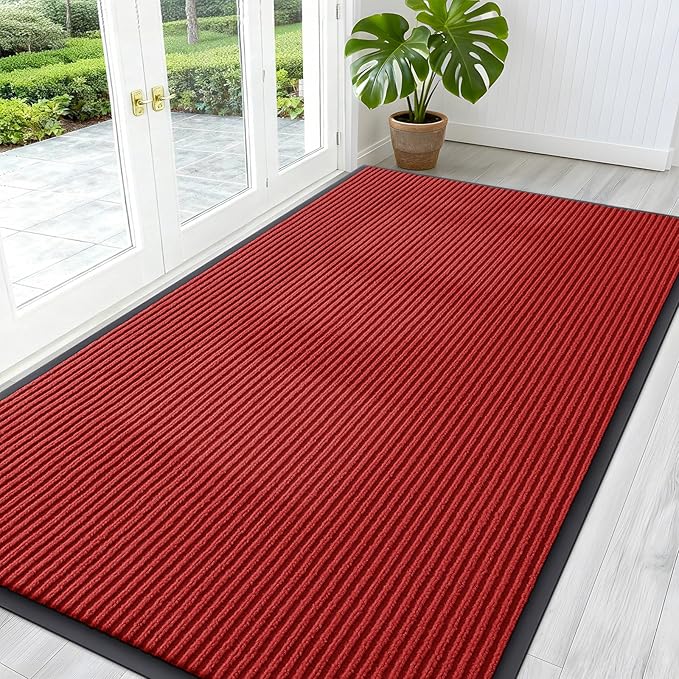 OLANLY Front Door Mat Indoor Outdoor Entrance, Waterproof Heavy Duty Doormat, Fade Resistant, Low Profile, Easy Clean Patio Porch Welcome Floor Mats for Entry, 59x30, Red