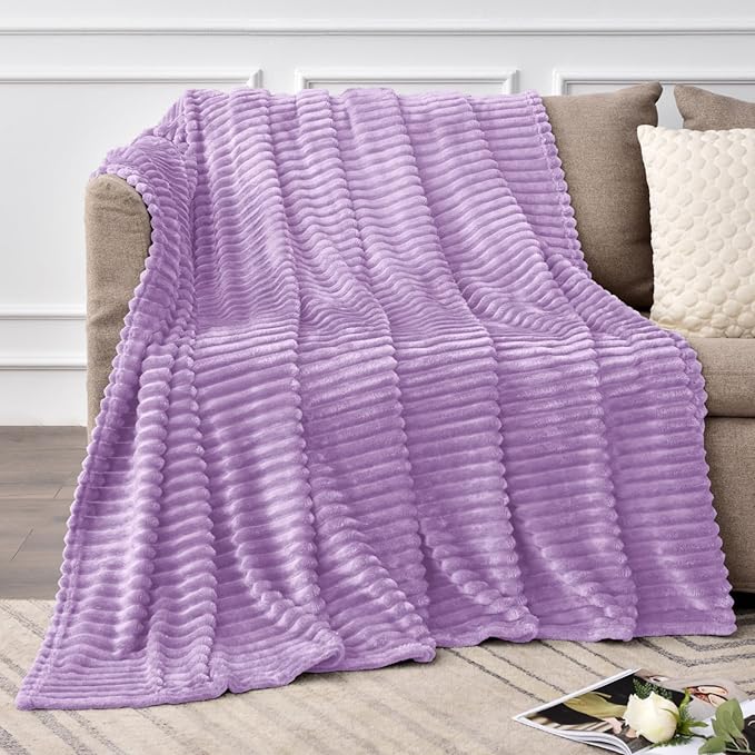 BEDELITE Fleece Blanket Twin Size – 3D Ribbed Jacquard Soft and Warm Decorative Fuzzy Blankets – Cozy, Fluffy, Plush Lightweight Throw Blankets for Couch, Bed, Sofa(Lavender, 60x80 inches)