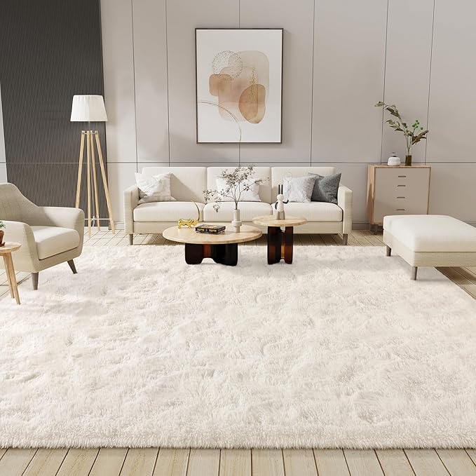 LOCHAS Ultra Soft Indoor Modern Area Rugs Fluffy Living Room Carpets for Children Bedroom Home Decor Nursery Rug 9x12 Feet, Cream
