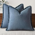 MIULEE Decorative Throw Pillow Covers Neutral Linen Fringe Throw Pillows Set of 2 Blue Ashes Boho Farmhouse Cushion Covers with Tassels for Couch Sofa Bed Spring Home Decor 24x24 Inch