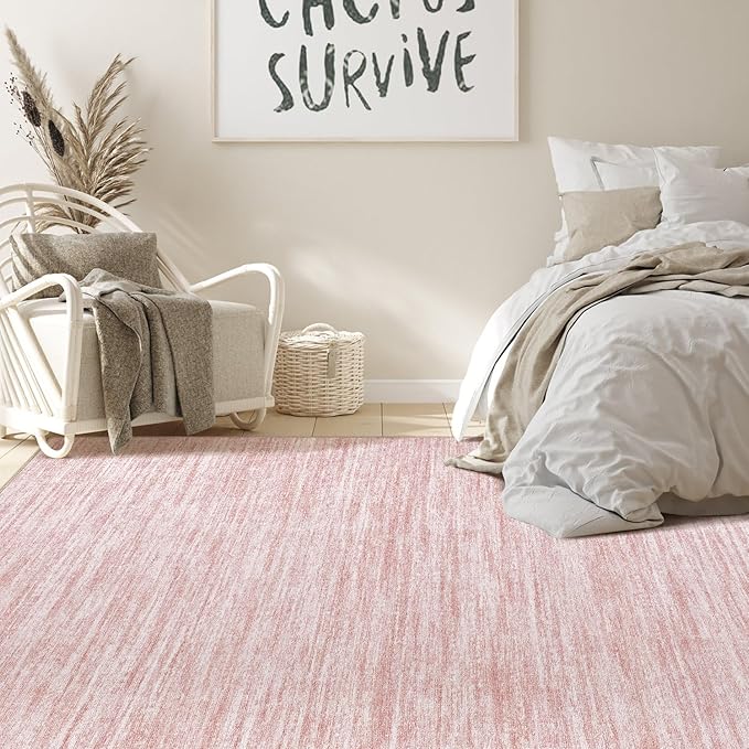 Nakagishi 10x14 Area Rugs Living Room: Washable Large Vintage Rug Neutral Non-Slip Soft Stain Resistant Indoor Carpet for Bedroom Nursery Dining Room Office Playroom - Pink-01