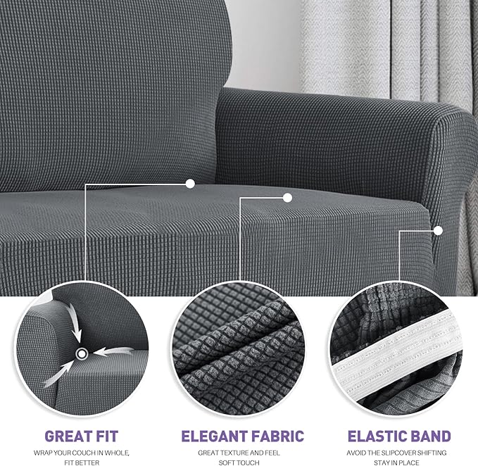ZNSAYOTX Super Stretch Couch Cover (72"-92") Universal Sofa Covers with Elastic Bottom, Dog Cat Pets Friendly Washable Furniture Protector Fitted Sofa Slipcovers Stay in Place (Dark Grey, Sofa)