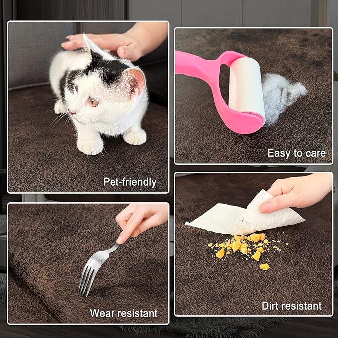 Leather Look Couch Cushion Covers Sofa Seat Slipcovers Sets Couches Furniture Protector for Sectional Armchair Loveseat Pets Kids Stretch Spandex Fabric(3 Cushion Sofa, Brown)