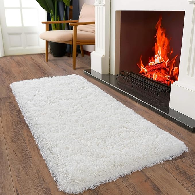 Ultra Soft Runner Rugs for Bedroom Hallways with Upgraded Non-Slip Rubber Backing & Thick Memory Sponge, 2 Packs 2x4 Feet Fluffy Shag Throw Area Rug for Bedside Dorm Cream