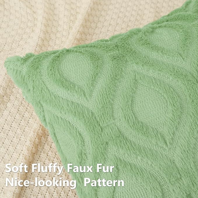 decorUhome Summer Throw Pillow Covers 18x18 Inch Set of 2, Soft Plush Faux Wool Light Sage Green Solid Couch Pillow Covers, Accent Farmhouse Neutral Square Pillow Cases for Sofa Bed Living Room