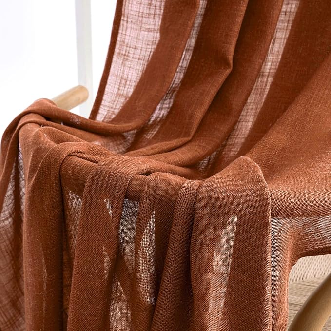 MIULEE Burnt Orange Linen Curtains 96 Inch Long for Bedroom Living Room, Soft Thick Linen Textured Window Drapes Terracotta Rust Boho Fall Decor Semi Sheer Light Filtering Back Tab 2 Panels