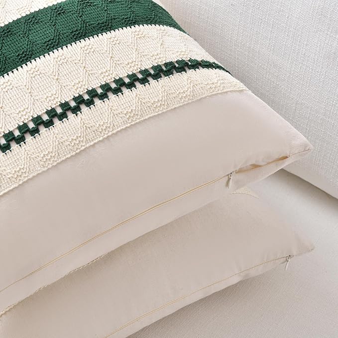 Fancy Homi Set of 1 Dark Green Boho Decorative Throw Pillow Covers 20x20 Inch for Couch Bed Sofa Bedroom Indoors, Modern Farmhouse Vintage Forest Green Living Room Decor