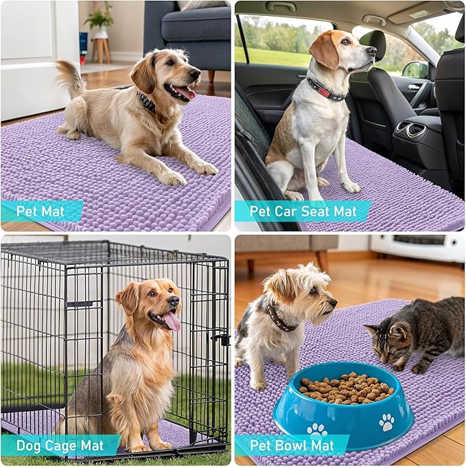 OLANLY Dog Door Mat for Muddy Paws 48x30, Absorbs Moisture and Dirt, Absorbent Non-Slip Washable Doormat, Quick Dry Chenille Mud Mat for Dogs, Entry Indoor Entryway Carpet for Inside Floor, Lavender