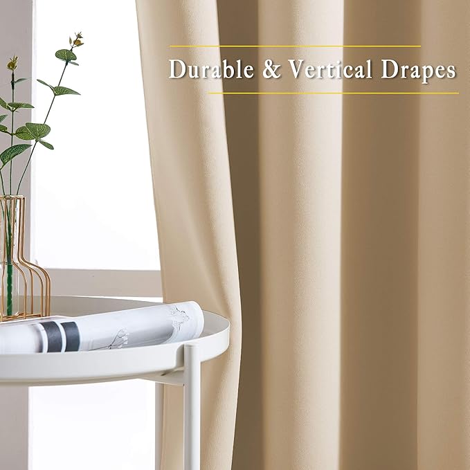 NICETOWN Beige Room Darkening Curtains Blackout 36 inch Curtains for Kitchen, Grommet Solid Window Treatments Sound Reducing for Bedroom, 2 Panels, W37 x L36, 2 Panels