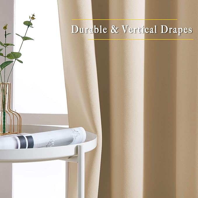 NICETOWN Blackout Curtain Panels for Living Room - Window Treatment Thermal Insulated Solid Grommet Vertical Drapes Window Treatments for Bedroom (Biscotti Beige, Set of 2, 37 by 63 Inch)