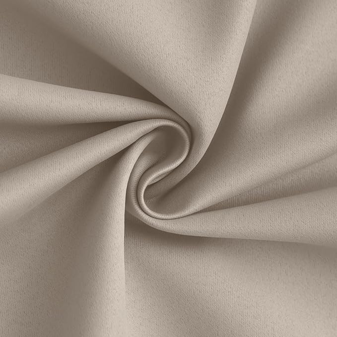 Yakamok 100% Blackout Curtain Panels 84 inches Cold and Light Blocking Drapes for Nursery, 2 Thick Layers Thermal Insulated Draperies (2 Pieces, 50 Wide Each Panel, Natural Front with White Backing)