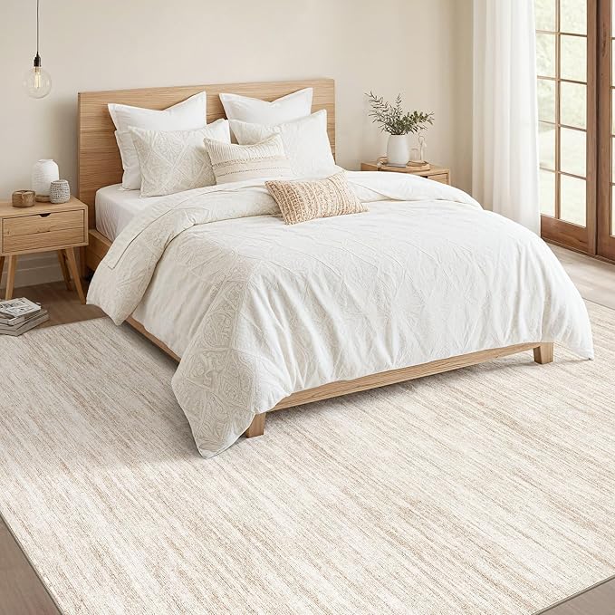 Nakagishi 5x8 Area Rugs Living Room: Washable Large Vintage Rug Neutral Non-Slip Soft Stain Resistant Indoor Carpet for Bedroom Nursery Dining Room Office Playroom - Beige-01