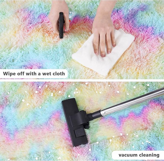 4x4.6 Feet Rainbow Hexagon Rugs for Princess Tent, Ultra Soft Fluffy Hexagon Area Rug for Bedroom, Cute Shag Rugs for Girls Room, Fuzzy Plush Carpet for Kids Room Tent Castle Home Decor
